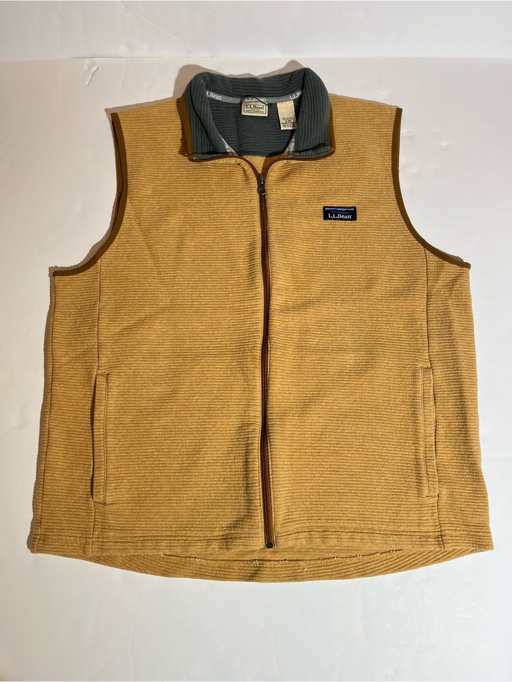 LL Bean Vest Men's Large Khaki Lakewashed Double-Knit Casual Outdoor Pockets